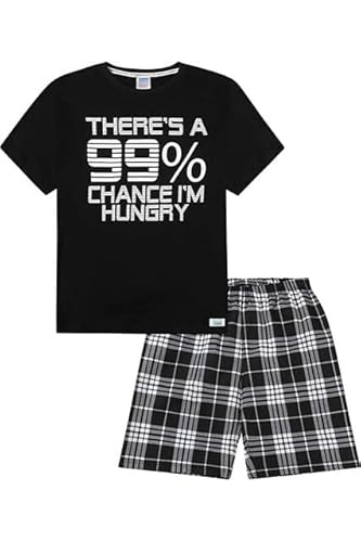 Schlafanzug mit Aufschrift „There's a 99% Chance I'm Hungry“, Baumwolle, gewebt Gr. 15-16 Jahre, Schwarz von The PyjamaFactory