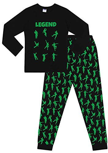 The Pyjama Factory Pyjama-Schlafanzug mit Emote-Legende für Tanzspiele und Gaming, Baumwolle, lang, Schwarz / Grün Gr. 11-12 Jahre, Schwarz von The PyjamaFactory