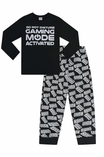 The PyjamaFactory Brand Do Not Disturb Gaming-Modus Activated All Over Print Long Pyjama Schwarz Weiß Gr. 15-16 Jahre, Schwarz von The PyjamaFactory