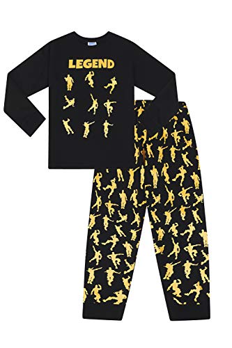 The PyjamaFactory Gebrandete Emote Legend Dance Gaming All Over Gaming Schwarz Gold Baumwolle Lang Pyjama Gr. 13 - 14 Jahre, Schwarz von The PyjamaFactory