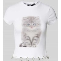 The Ragged Priest T-Shirt mit Motiv-Print Modell 'KITTY BABY' in Weiss, Größe XS von The Ragged Priest