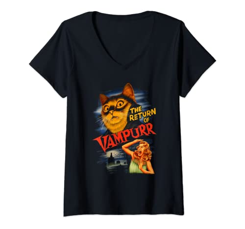 Damen Die Rückkehr von Vampurr Funny Cat T-Shirt mit V-Ausschnitt von The Return Of Vampurr Funny Cat