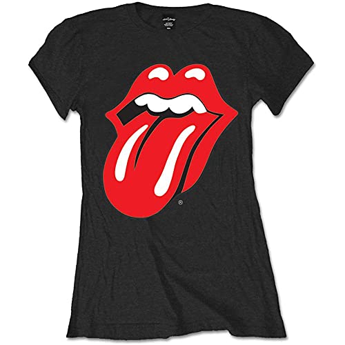 The Rolling Stones Damen Classic Tongue T-Shirt, Schwarz (Black), 40 (Herstellergröße:X-Large) von Rolling Stones