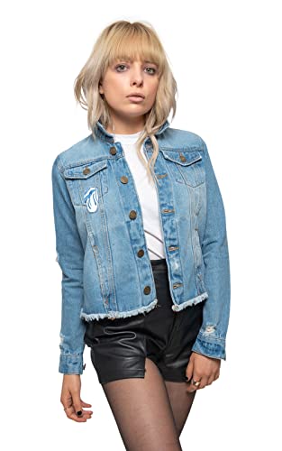 The Rolling Stones Denim Jacke Script Band Logo Nue offiziell damen Light Blau L von The Rolling Stones