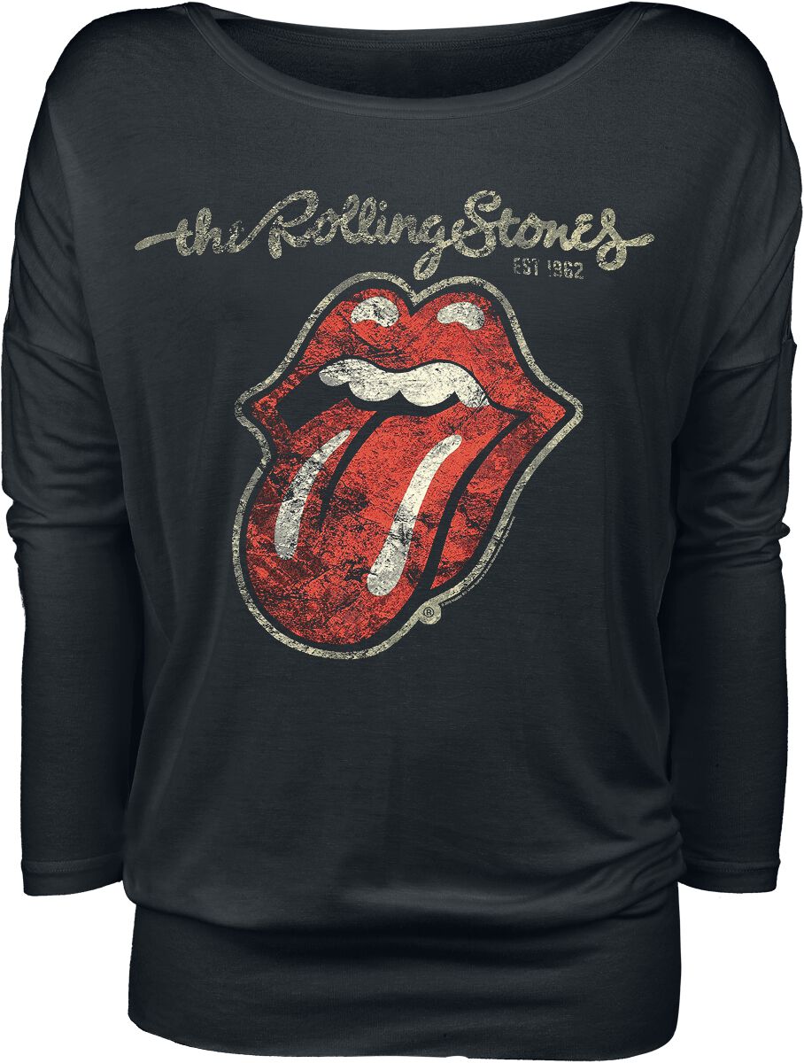 The Rolling Stones Langarmshirt - Plastered Tongue - S bis XL - für Damen - Größe L - schwarz  - Lizenziertes Merchandise! von The Rolling Stones