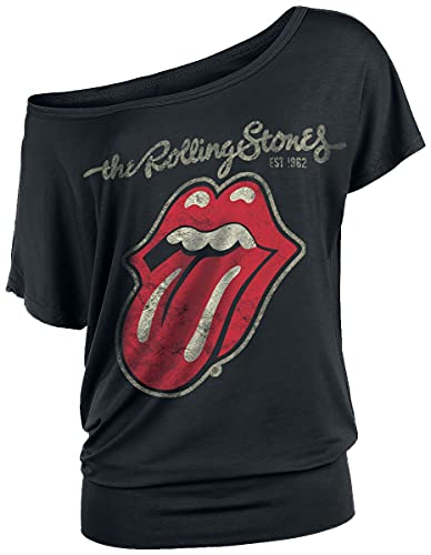 The Rolling Stones Plastered Tongue Frauen T-Shirt schwarz M 100% Baumwolle Band-Merch, Bands von Rolling Stones