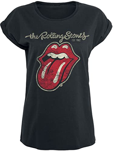 The Rolling Stones Plastered Tongue Frauen T-Shirt schwarz S 100% Baumwolle Band-Merch, Bands von Rolling Stones