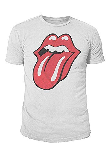 The Rolling Stones - Rock Band Premium Herren T-Shirt - Classic Tongue Logo (Weiss) (S-XL) (S) von The Rolling Stones