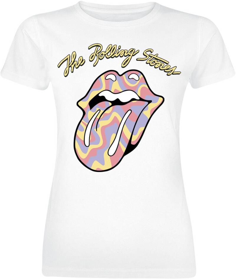 The Rolling Stones T-Shirt - Funky Stripe Tongue - M - für Damen - Größe M - weiß  - Lizenziertes Merchandise! von The Rolling Stones