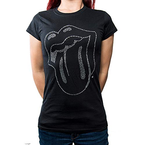 Rolling Stones Damen The Tongue with Rhinestone Application T-Shirt, Schwarz, M von Rolling Stones