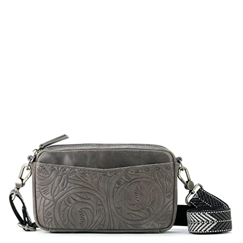 The Sak Damen Umhängetasche Cora Phone Crossbody aus Leder, verstellbare, wandelbare Riemen, Design, Schiefer Blatt geprägt von The Sak