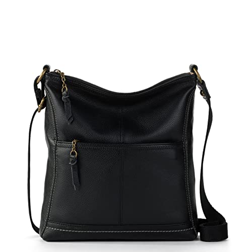 The SAK Damen Umhängetasche Iris Crossbody aus Leder, lässige Geldbörse mit verstellbarem Riemen und Reißverschlusstaschen, schwarz von The Sak