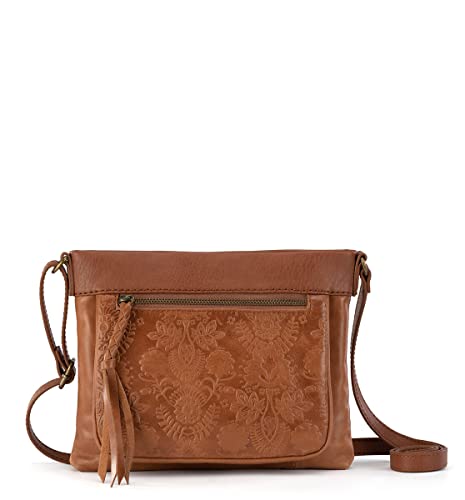 The Sak Damen Leather Crossbody Sanibel Mini-Umhängetasche aus Leder, Tabak Floral Embossed II von The Sak