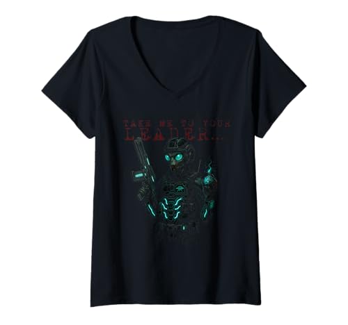 Damen Halloween Alien Ops Bring Mich zu deinem Anführer Military Alien T-Shirt mit V-Ausschnitt von The Salty Veteran