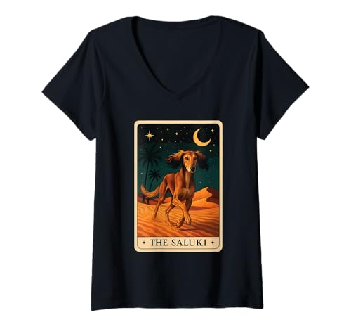 Damen Das Saluki Tarot T-Shirt mit V-Ausschnitt Damen Das Saluki Tarot T-Shirt mit V-Ausschnitt von The Saluki Dog