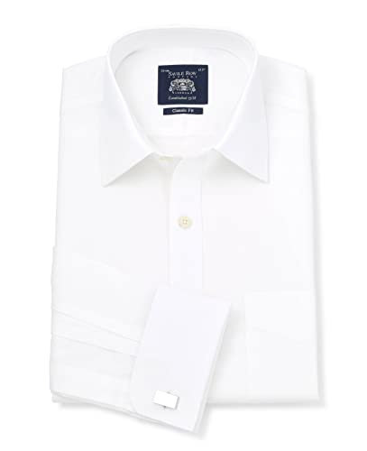 The Savile Row Company London Camicia Formale per Uomo a Maniche Lunghe in Popeline di Cotone dal Taglio Classico - Doppio Polsino - Bianco - Collo da 17,5" - Manica Allungata von The Savile Row Company London