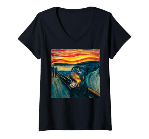 Damen Rottweiler The Scream Lustiges Hundekunstdesign T-Shirt mit V-Ausschnitt Damen Rottweiler The Scream Lustiges Hundekunstdesign T-Shirt mit V-Ausschnitt von The Scream Dog Collection