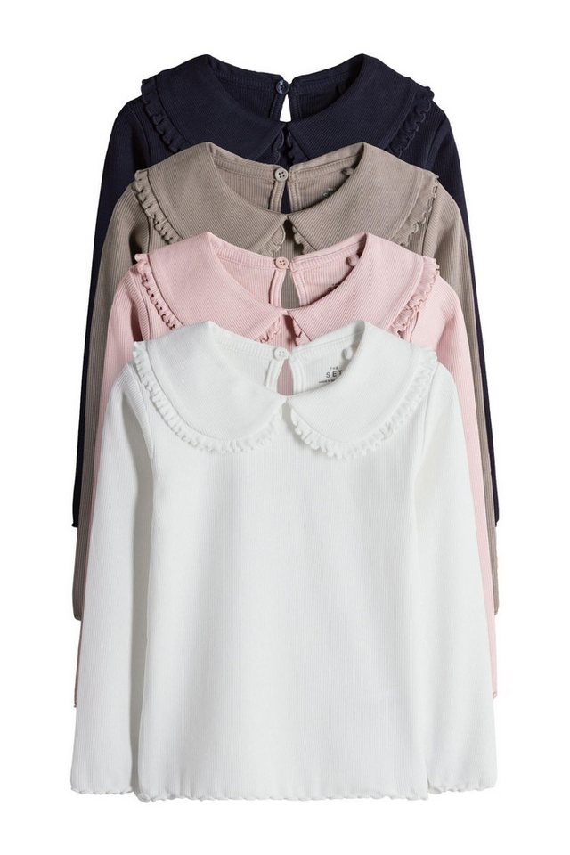 The Set Langarmbluse The Set gerippte Langarmshirts mit Kragen, 3er-Set (4-tlg) von The Set