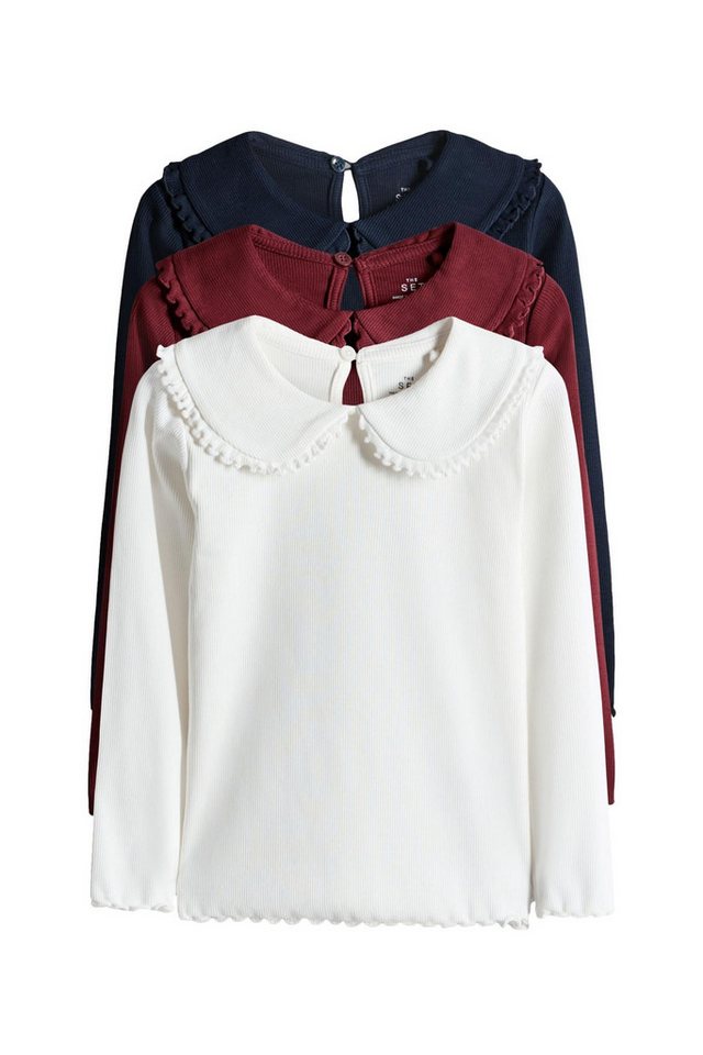 The Set Langarmbluse The Set gerippte Langarmshirts mit Kragen, 3er-Set (3-tlg) von The Set