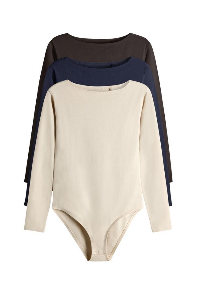 The Set Langarmbody 3 x The Set gerippte Bodysuits, U-Boot-Ausschnitt (3-tlg) von The Set