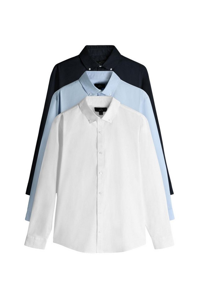 The Set Langarmhemd 3 x The Set Oxford-Hemden aus Baumwollstretch (3-tlg) von The Set