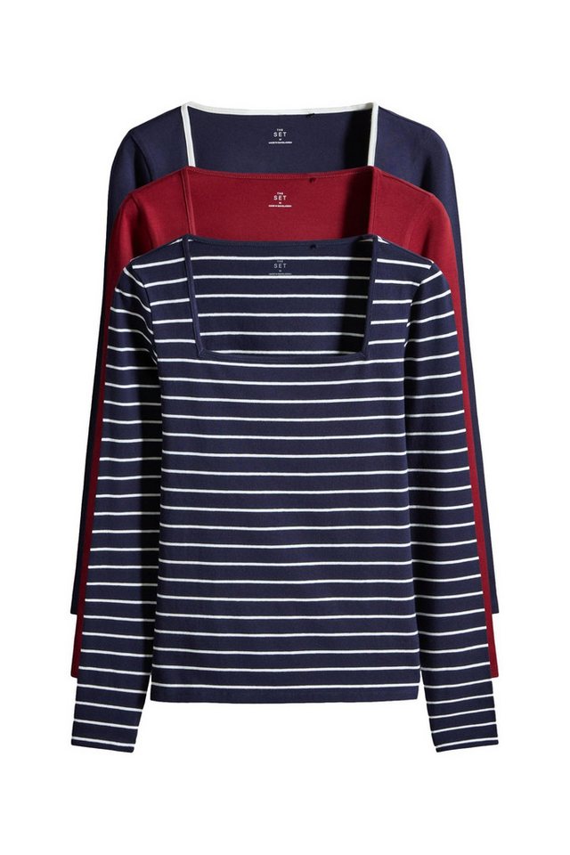 The Set Langarmshirt 3 x The Set Langarmshirts mit eckigem Ausschnitt (3-tlg) von The Set