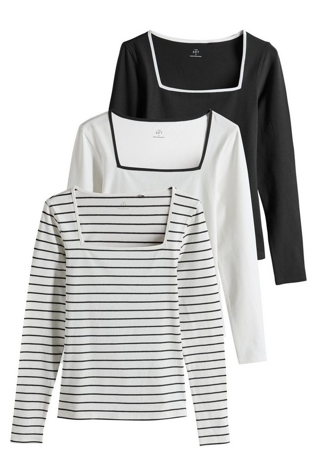 The Set Langarmshirt 3 x The Set Langarmshirts mit eckigem Ausschnitt (3-tlg) von The Set