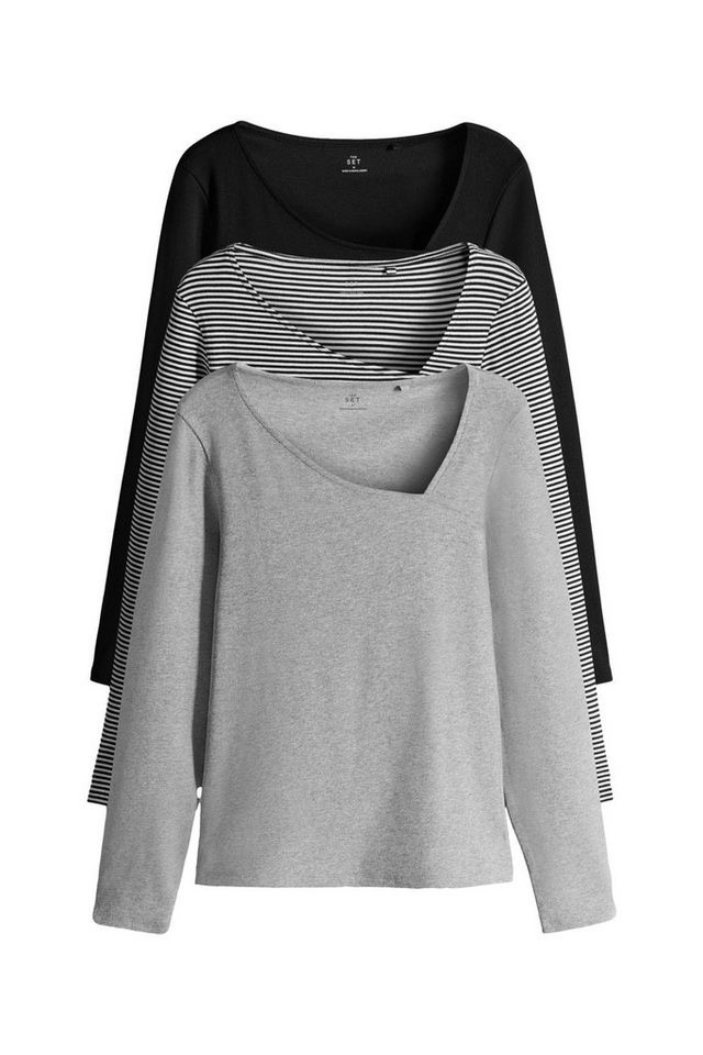 The Set Langarmshirt The Set Gerippte Langarmshirts, 3er-Pack (3-tlg) von The Set
