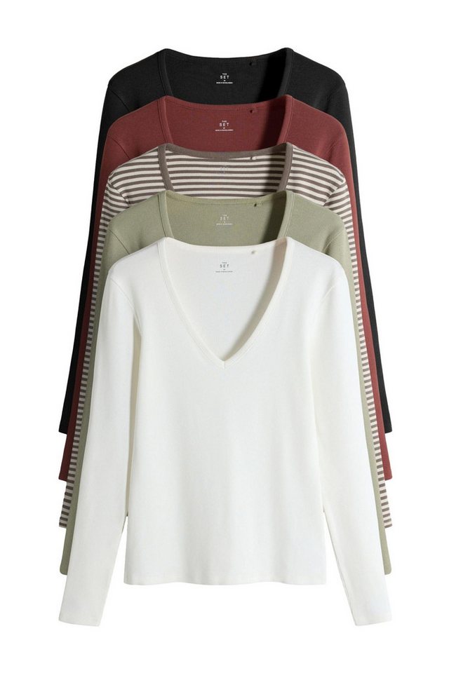 The Set Langarmshirt The Set Gerippte Langarmshirts mit V-Ausschnitt, (5-tlg) von The Set