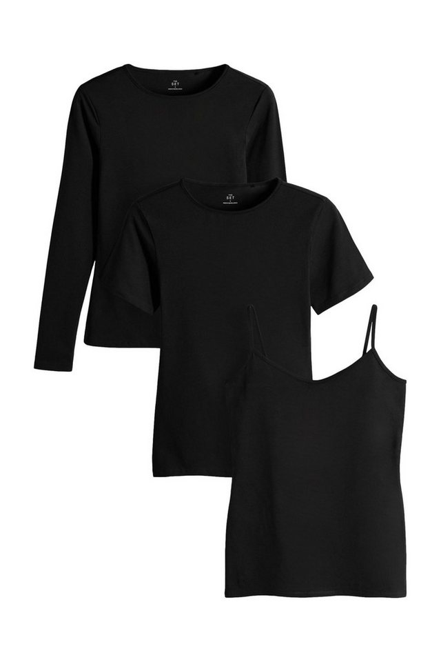 The Set Langarmshirt The Set Jersey-Langarmshirt und Trägertop, 3er-Set (3-tlg) von The Set