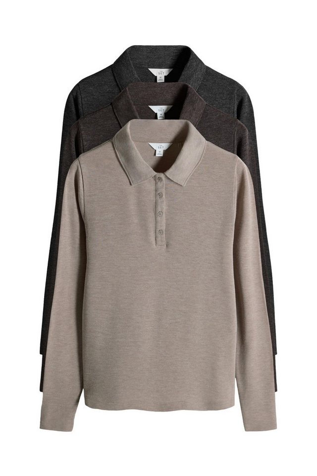 The Set Langarmshirt The Set Langärmelige Poloshirts, 3er-Pack (3-tlg) von The Set