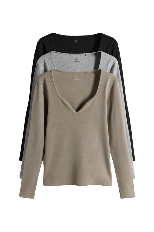 The Set Langarmshirt The Set gerippte Langarmshirts, 3er-Pack (3-tlg) von The Set