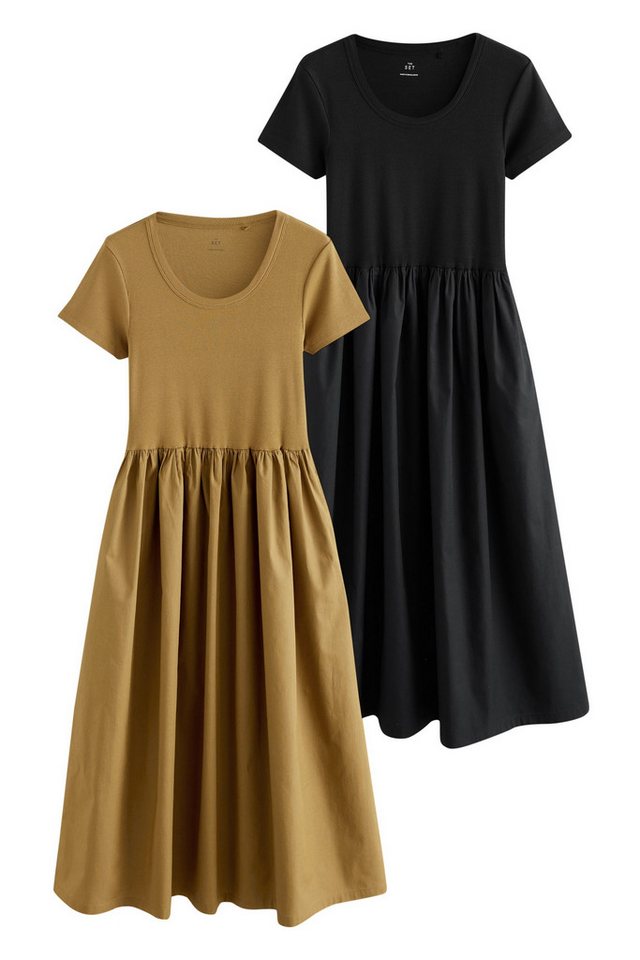The Set Midikleid The Set gerippte Kurzarm-Midikleider im 2er-Pack (2-tlg) von The Set