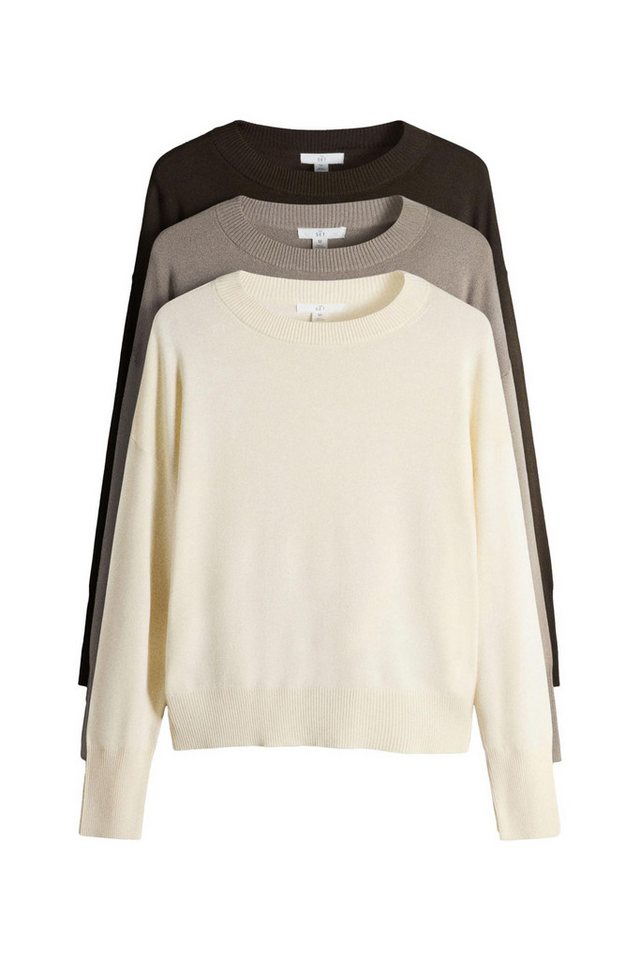 The Set Rundhalspullover The Set Rundhalspullover aus Feinstrick, 3er-Pack (3-tlg) von The Set