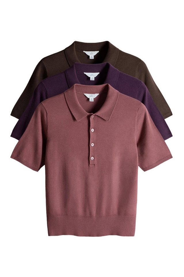 The Set Strickpullover The Set Feinstrick-Poloshirts mit Kragen, 3er-Pack (3-tlg) von The Set