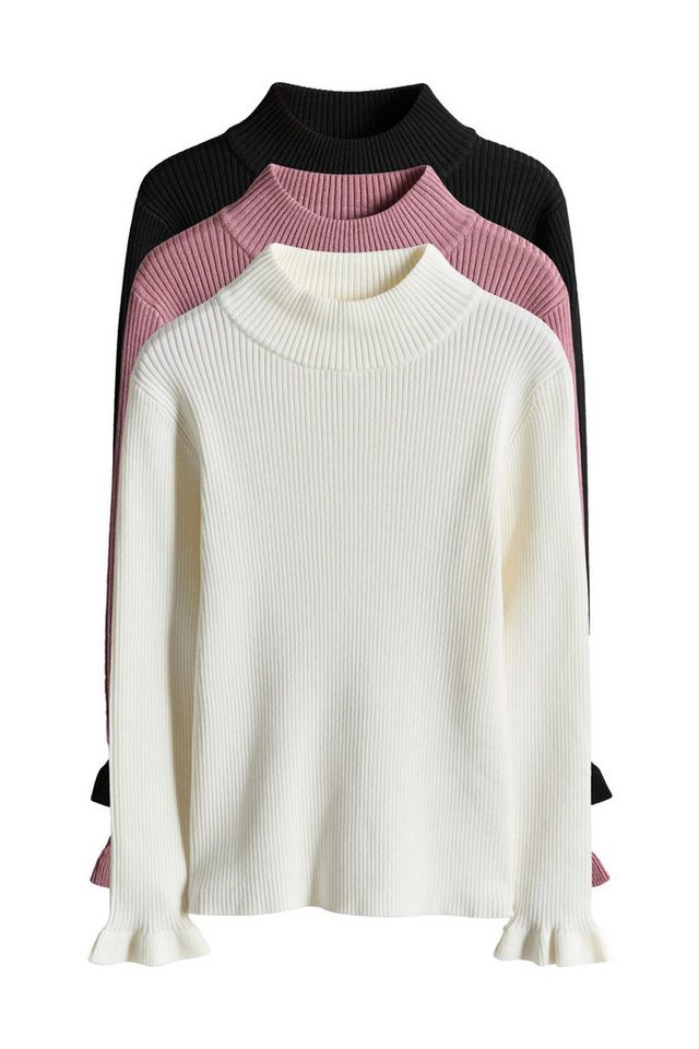 The Set Strickpullover The Set Gerippte Rollkragenpullover, 3er-Pack (3-tlg) von The Set