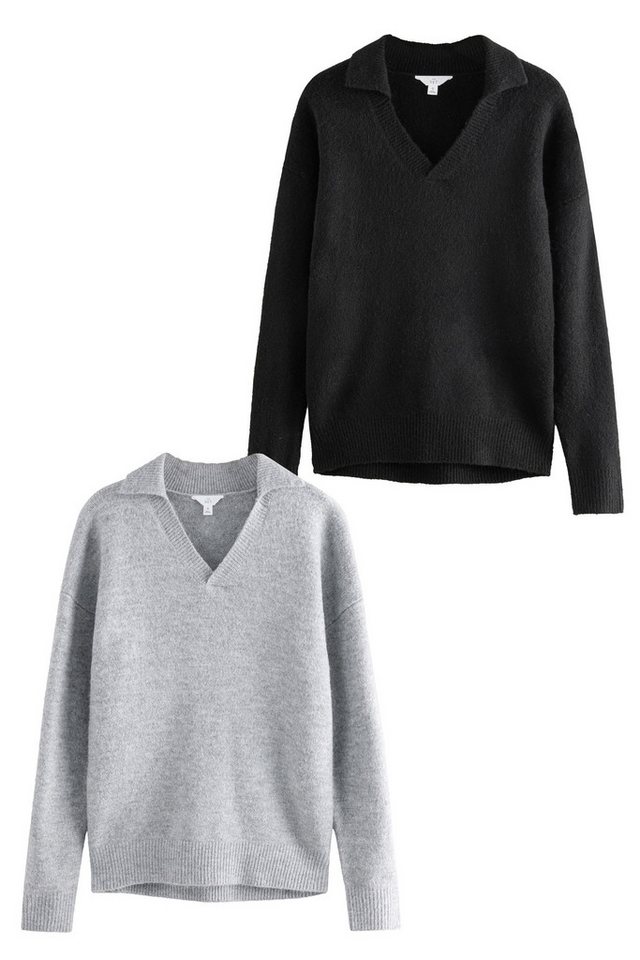 The Set Strickpullover The Set Relaxed Fit Pullover mit Kragen, 2er-Pack (2-tlg) von The Set