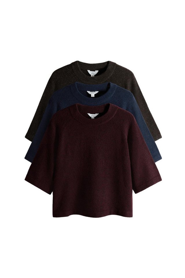 The Set Strickpullover The Set Rundhals-T-Shirts mit Wollanteil, 3er-Pack (3-tlg) von The Set