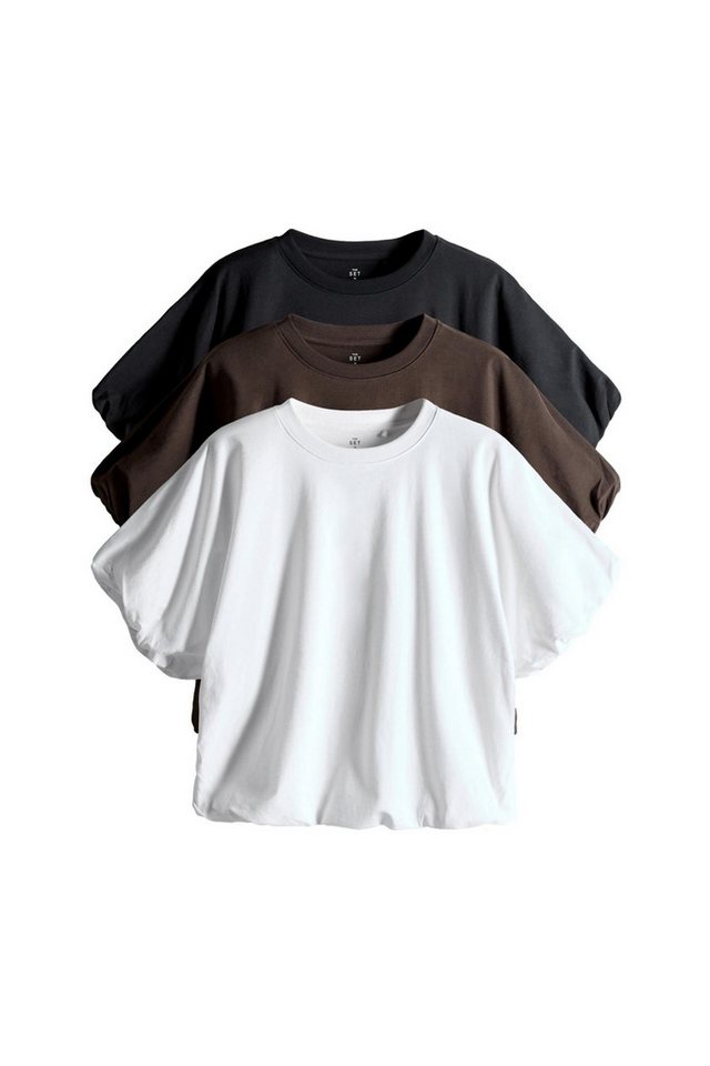 The Set T-Shirt The Set T-Shirt mit Ballonsaum, 3er-Pack (3-tlg) von The Set