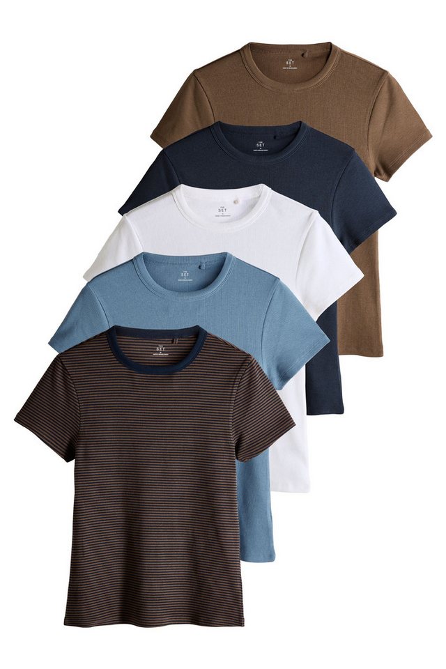 The Set T-Shirt The Set gerippte Kurzarm-T-Shirts, 5er-Pack (5-tlg) von The Set