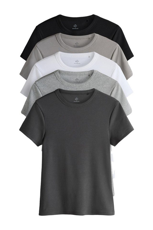 The Set T-Shirt The Set gerippte Kurzarm-T-Shirts, 5er-Pack (5-tlg) von The Set