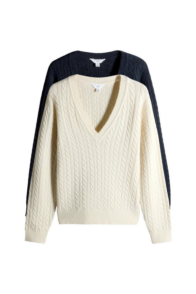 The Set V-Ausschnitt-Pullover 2 x The Set Zopfmusterpullover mit V-Ausschnitt (2-tlg) von The Set