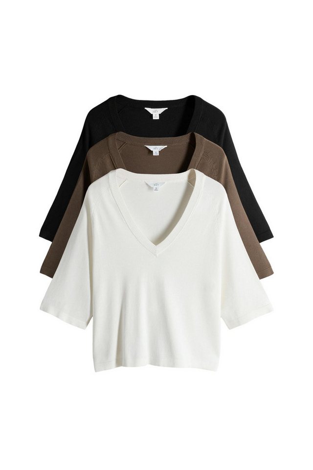 The Set V-Shirt 3 x The Set Feinstrick-T-Shirts mit V-Ausschnitt (3-tlg) von The Set