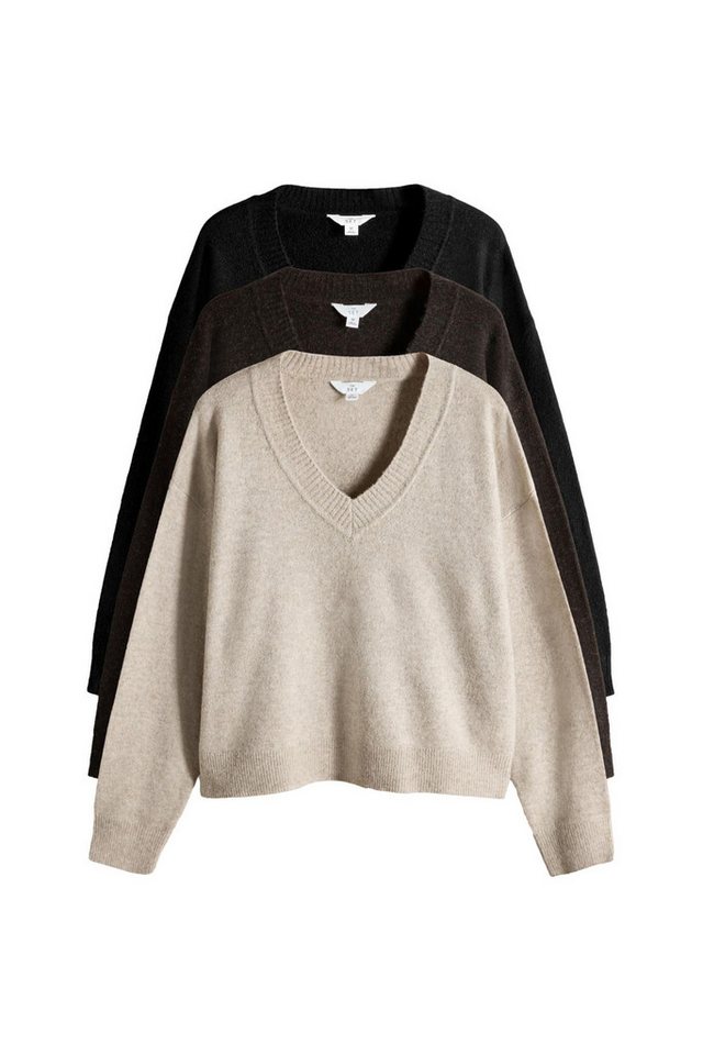 The Set V-Ausschnitt-Pullover 3 x The Set Strickpullover mit V-Ausschnitt (3-tlg) von The Set