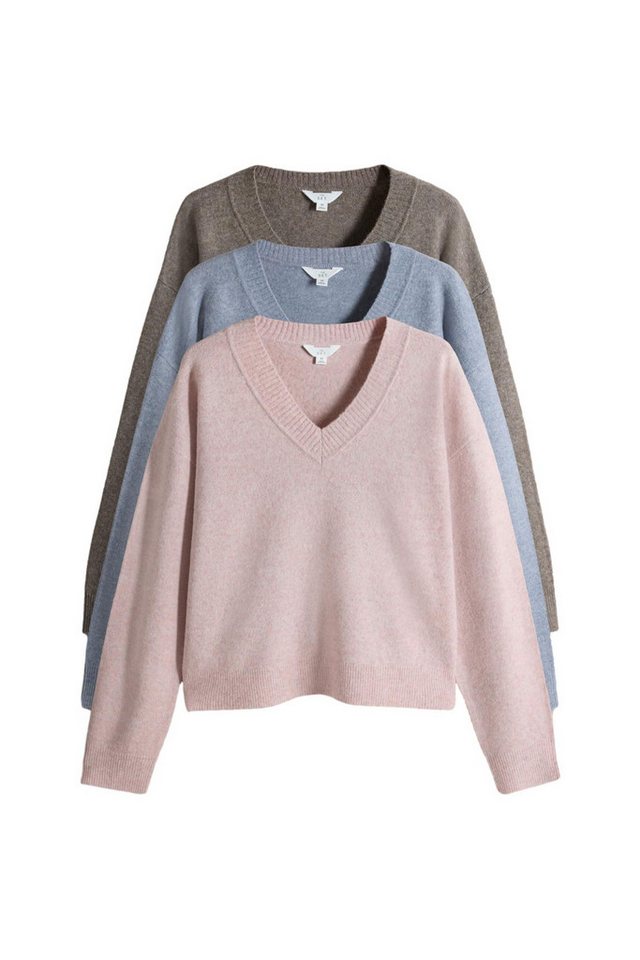 The Set V-Ausschnitt-Pullover 3 x The Set Strickpullover mit V-Ausschnitt (3-tlg) von The Set