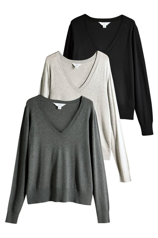 The Set V-Ausschnitt-Pullover The Set Feinstrickpulli mit V-Ausschnitt, 3er-Pack (3-tlg) von The Set