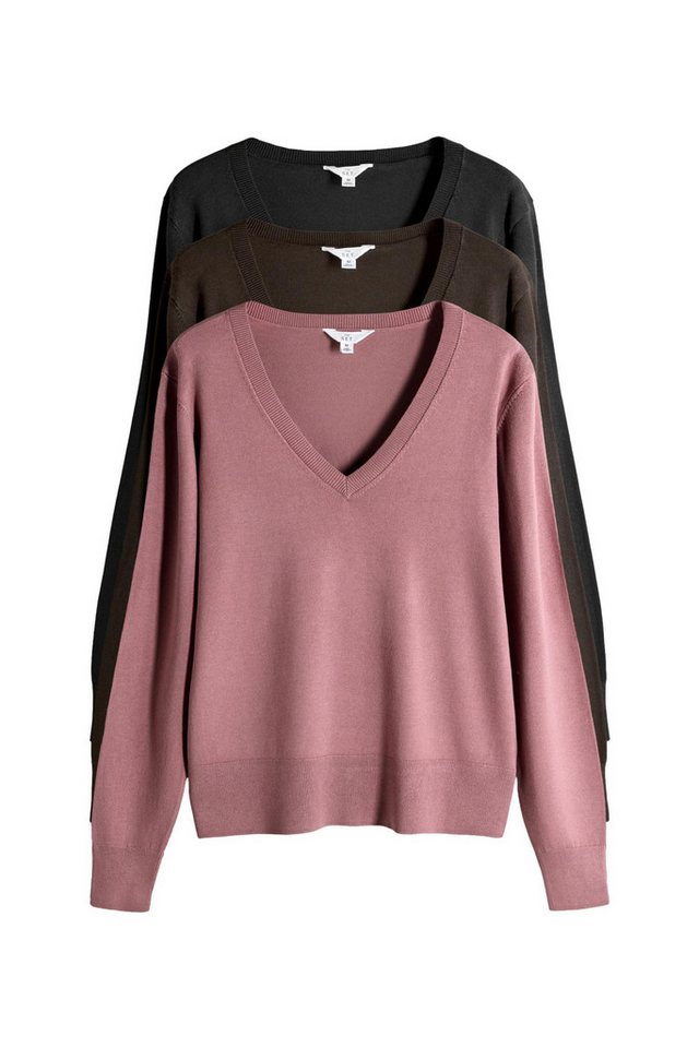 The Set V-Ausschnitt-Pullover The Set Feinstrickpulli mit V-Ausschnitt, 3er-Pack (3-tlg) von The Set