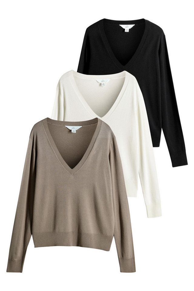 The Set V-Ausschnitt-Pullover The Set Feinstrickpulli mit V-Ausschnitt, 3er-Pack (3-tlg) von The Set