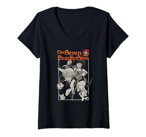 Damen The Seven Deadly Sins Character Collage with Logo Anime T-Shirt mit V-Ausschnitt Damen The Seven Deadly Sins Character Collage with Logo Anime T-Shirt mit V-Ausschnitt von The Seven Deadly Sins