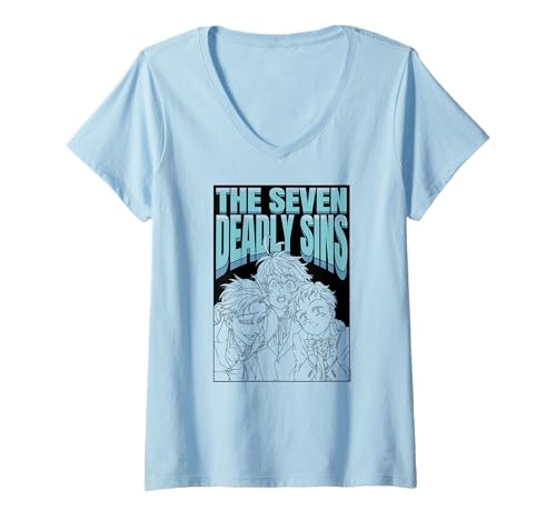 Damen The Seven Deadly Sins Character Outlines with Logo Anime T-Shirt mit V-Ausschnitt Damen The Seven Deadly Sins Character Outlines with Logo Anime T-Shirt mit V-Ausschnitt von The Seven Deadly Sins